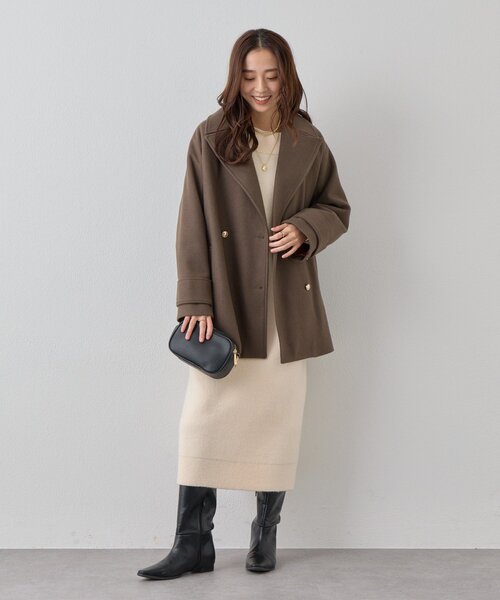 un dix cors（アンディコール）の「《デイリーに活躍》フェイクウールライトジャージー金釦コート（ピーコート・レディース・オフホワイト/ブラウン/ミント/ネイビー・FREE）」の7枚目の写真