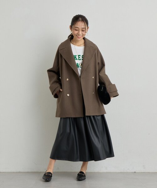 un dix cors（アンディコール）の「《デイリーに活躍》フェイクウールライトジャージー金釦コート（ピーコート・レディース・オフホワイト/ブラウン/ミント/ネイビー・FREE）」の8枚目の写真