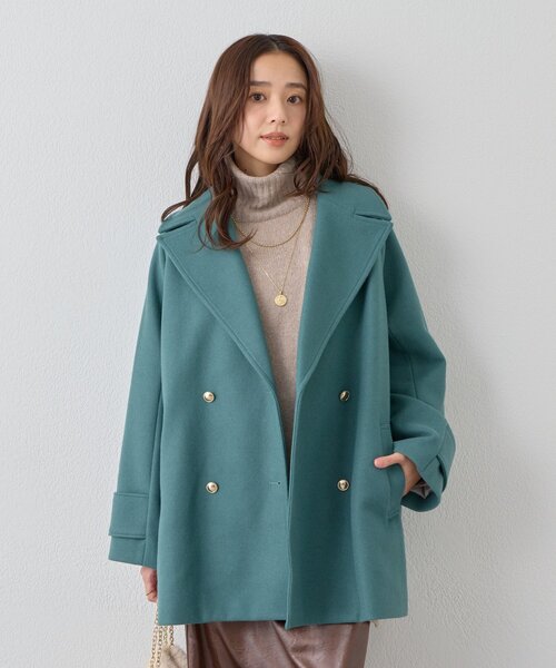 un dix cors（アンディコール）の「《デイリーに活躍》フェイクウールライトジャージー金釦コート（ピーコート・レディース・オフホワイト/ブラウン/ミント/ネイビー・FREE）」の10枚目の写真