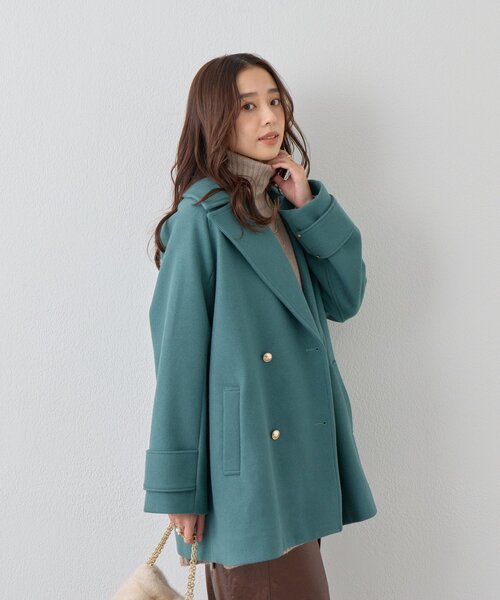 un dix cors（アンディコール）の「《デイリーに活躍》フェイクウールライトジャージー金釦コート（ピーコート・レディース・オフホワイト/ブラウン/ミント/ネイビー・FREE）」の12枚目の写真