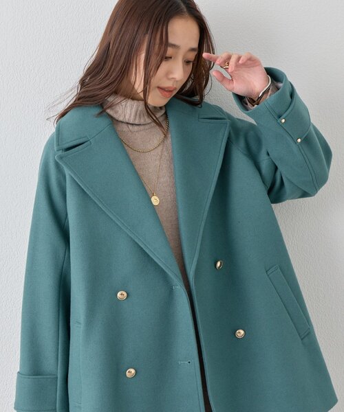 un dix cors（アンディコール）の「《デイリーに活躍》フェイクウールライトジャージー金釦コート（ピーコート・レディース・オフホワイト/ブラウン/ミント/ネイビー・FREE）」の14枚目の写真