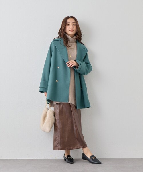 un dix cors（アンディコール）の「《デイリーに活躍》フェイクウールライトジャージー金釦コート（ピーコート・レディース・オフホワイト/ブラウン/ミント/ネイビー・FREE）」の15枚目の写真