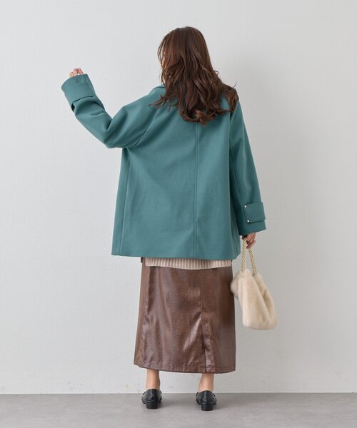 un dix cors（アンディコール）の「《デイリーに活躍》フェイクウールライトジャージー金釦コート（ピーコート・レディース・オフホワイト/ブラウン/ミント/ネイビー・FREE）」の16枚目の写真