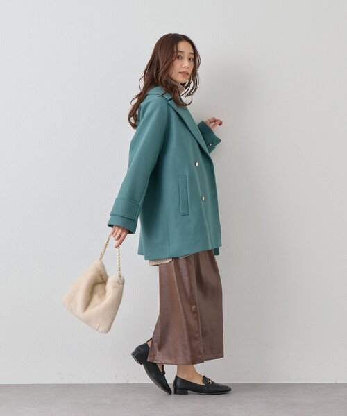 un dix cors（アンディコール）の「《デイリーに活躍》フェイクウールライトジャージー金釦コート（ピーコート・レディース・オフホワイト/ブラウン/ミント/ネイビー・FREE）」の17枚目の写真