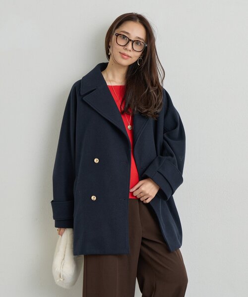 un dix cors（アンディコール）の「《デイリーに活躍》フェイクウールライトジャージー金釦コート（ピーコート・レディース・オフホワイト/ブラウン/ミント/ネイビー・FREE）」の21枚目の写真