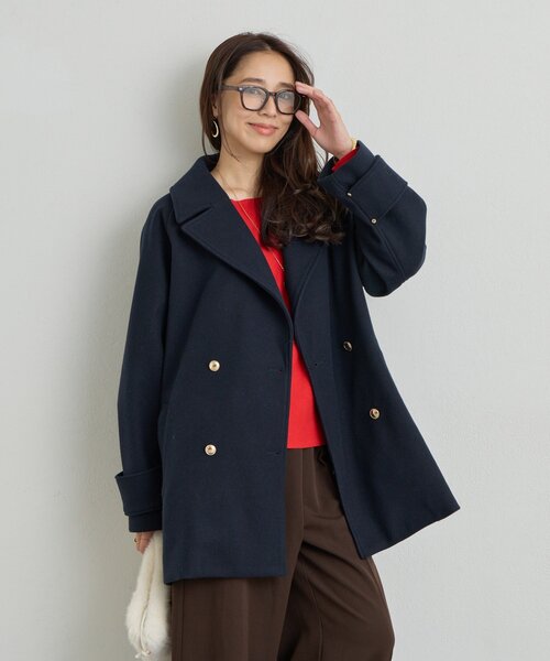 un dix cors（アンディコール）の「《デイリーに活躍》フェイクウールライトジャージー金釦コート（ピーコート・レディース・オフホワイト/ブラウン/ミント/ネイビー・FREE）」の22枚目の写真