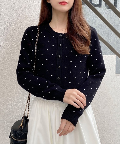 INGNI(イング)の「ドット柄ニットカーディガン(カーディガン/ボレロ・レディース・グレー系その他3/ブラック×ホワイト・M)」の4枚目の写真