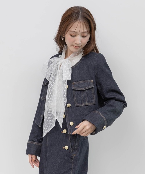 RANDA(ランダ)の「ノーカラーショートデニムジャケット(デニムジャケット・レディース・インディゴブルー/ブルー・0/1)」の2枚目の写真