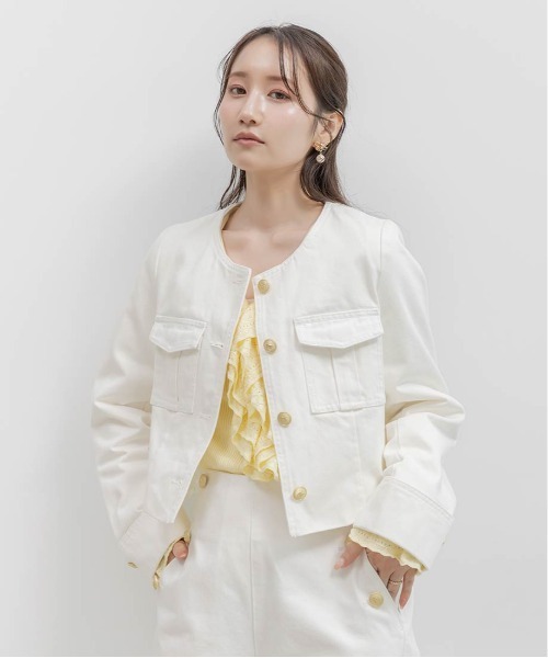 RANDA(ランダ)の「ノーカラーショートデニムジャケット(デニムジャケット・レディース・インディゴブルー/ブルー・0/1)」の4枚目の写真