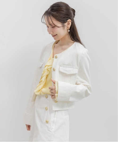 RANDA(ランダ)の「ノーカラーショートデニムジャケット(デニムジャケット・レディース・インディゴブルー/ブルー・0/1)」の5枚目の写真