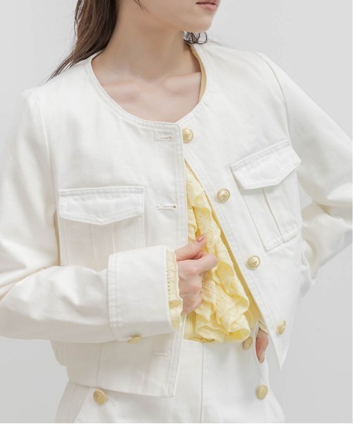 RANDA(ランダ)の「ノーカラーショートデニムジャケット(デニムジャケット・レディース・インディゴブルー/ブルー・0/1)」の8枚目の写真