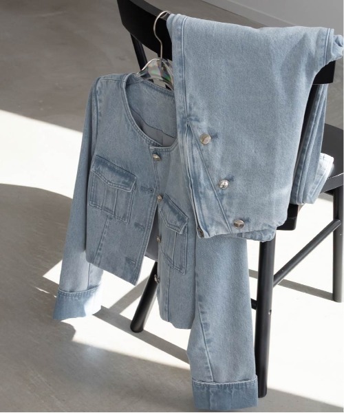 RANDA(ランダ)の「ノーカラーショートデニムジャケット(デニムジャケット・レディース・インディゴブルー/ブルー・0/1)」の13枚目の写真