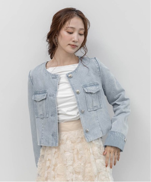 RANDA(ランダ)の「ノーカラーショートデニムジャケット(デニムジャケット・レディース・インディゴブルー/ブルー・0/1)」の14枚目の写真