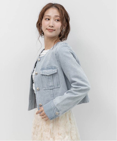 RANDA(ランダ)の「ノーカラーショートデニムジャケット(デニムジャケット・レディース・インディゴブルー/ブルー・0/1)」の20枚目の写真