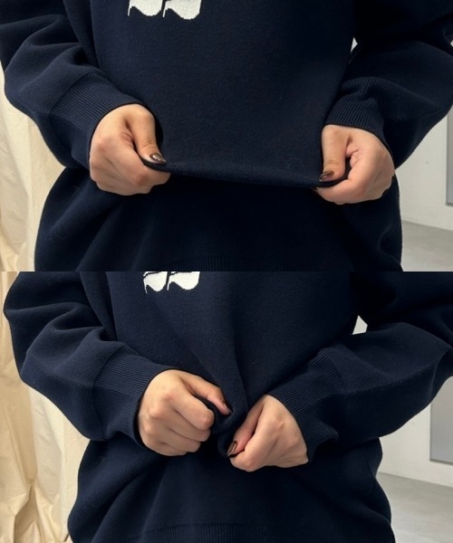 JEANASIS(ジーナシス)の「【選べるサイズ】12G Wフェイスロゴプルオーバー/618841(ニット/セーター・レディース・ネイビー/グレー/ボルドー・MEDIUM/LARGE)」の5枚目の写真