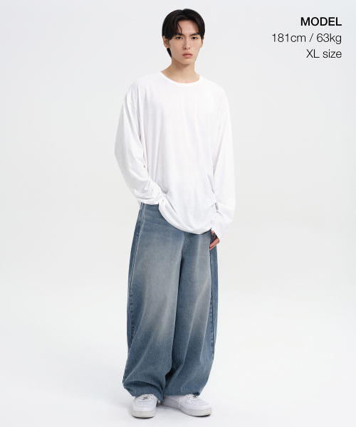 MUSINSA STANDARD（ムシンサスタンダード）の「オーバーサイズ CR クルーネック長袖Tシャツ[ホワイト]（Tシャツ/カットソー・メンズ・その他・SMALL/MEDIUM/LARGE/X-LARGE/XX-LARGE）」の2枚目の写真