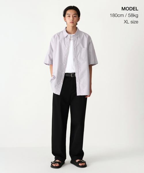 MUSINSA STANDARD（ムシンサスタンダード）の「リラックスドウォッシュドポプリン半袖シャツ[パープルグレー]（シャツ/ブラウス・メンズ・その他・SMALL/MEDIUM/LARGE/X-LARGE/XX-LARGE）」の2枚目の写真