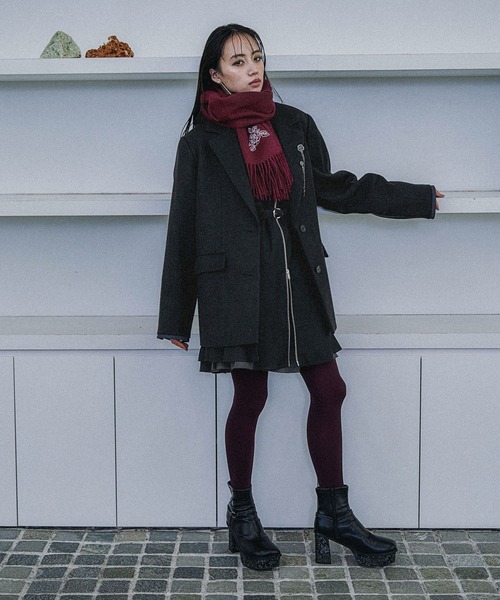 HARE（ハレ）の「ウールカシミヤマフラー(HARE)（ストール/ショール・レディース・ブラック/ボルドー・FREE）」の18枚目の写真