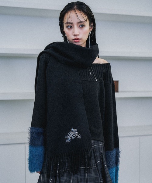 HARE（ハレ）の「ウールカシミヤマフラー(HARE)（ストール/ショール・レディース・ブラック/ボルドー・FREE）」の19枚目の写真