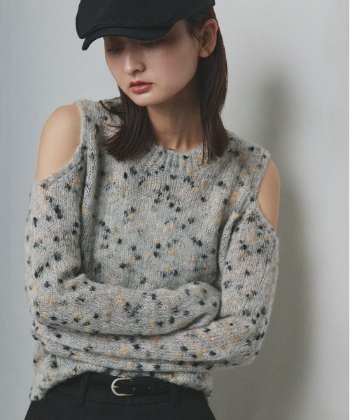 ad thie(アドティエ)の「ミックスネップ ショルダーカットニット(ニット/セーター・レディース・ピンク/イエロー/ブラック・FREE)」の4枚目の写真
