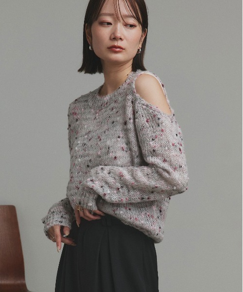 ad thie(アドティエ)の「ミックスネップ ショルダーカットニット(ニット/セーター・レディース・ピンク/イエロー/ブラック・FREE)」の9枚目の写真
