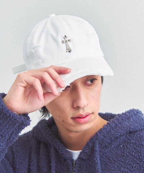 JACKROSE(ジャックローズ)の「UG-クロスダメージCAP(キャップ・メンズ・ホワイト/ブラック・FREE)」の1枚目の写真