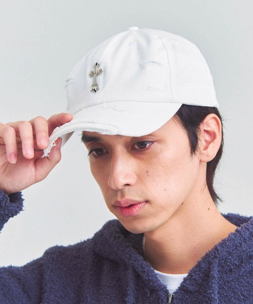 JACKROSE(ジャックローズ)の「UG-クロスダメージCAP(キャップ・メンズ・ホワイト/ブラック・FREE)」の4枚目の写真