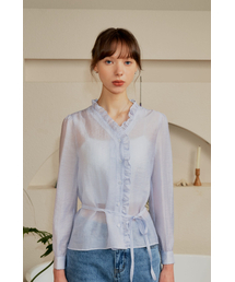 BRILLEMONTHS（ブリルモンス）の「V-neck striped frill blouse [blue]（シャツ/ブラウス）」
