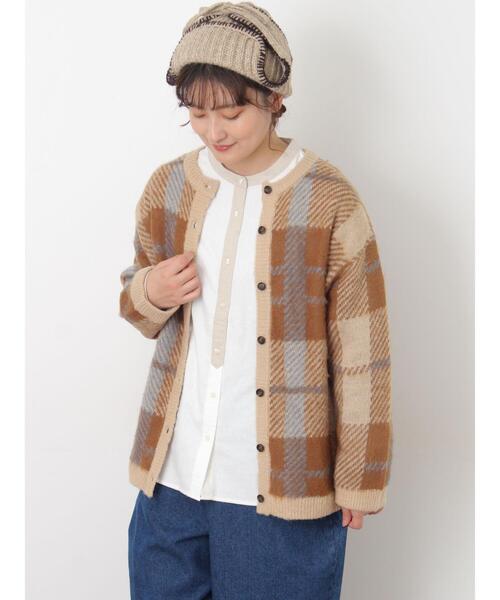 シャギーチェック柄カーディガン（カーディガン/ボレロ）｜Samansa
