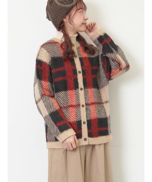 Samansa Mos2(サマンサ モスモス)の「シャギーチェック柄カーディガン(カーディガン/ボレロ・レディース・オレンジ/イエロー/サックスブルー・F)」の3枚目の写真