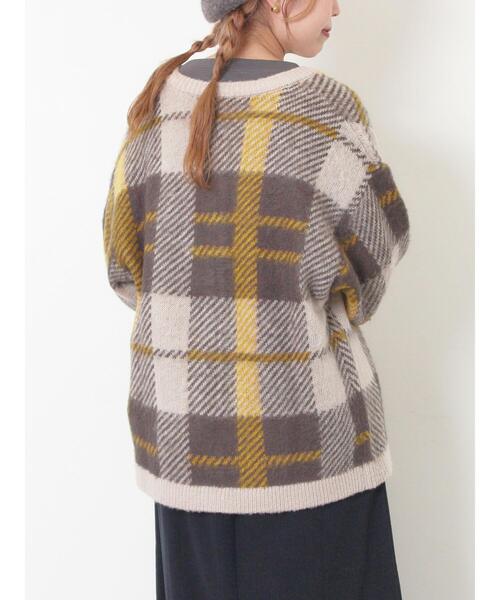 シャギーチェック柄カーディガン（カーディガン/ボレロ）｜Samansa