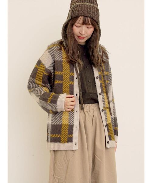 シャギーチェック柄カーディガン（カーディガン/ボレロ）｜Samansa