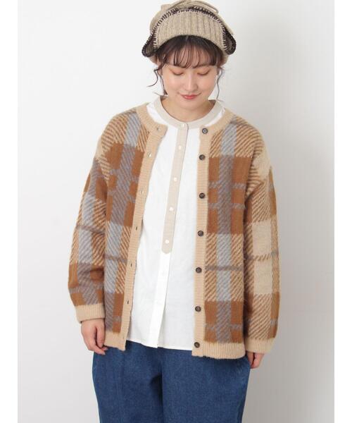 シャギーチェック柄カーディガン（カーディガン/ボレロ）｜Samansa