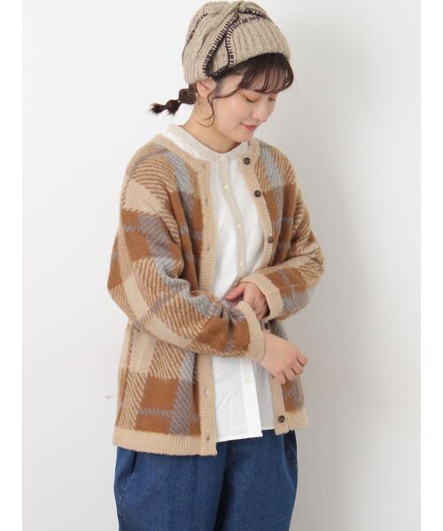 シャギーチェック柄カーディガン（カーディガン/ボレロ）｜Samansa