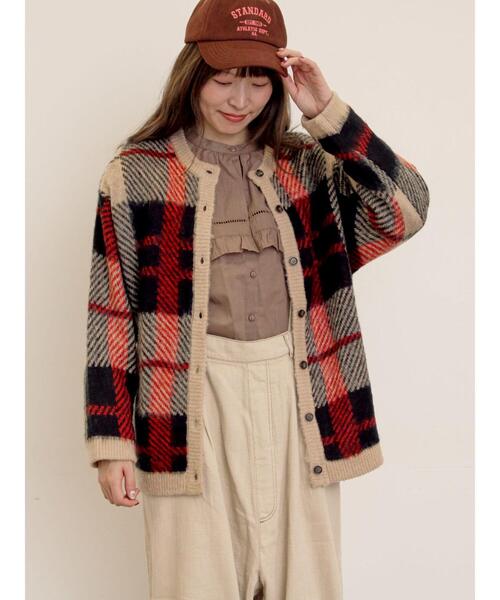シャギーチェック柄カーディガン（カーディガン/ボレロ）｜Samansa