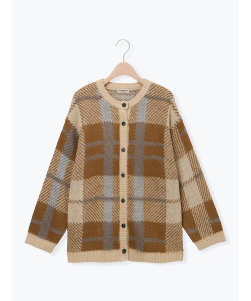シャギーチェック柄カーディガン（カーディガン/ボレロ）｜Samansa