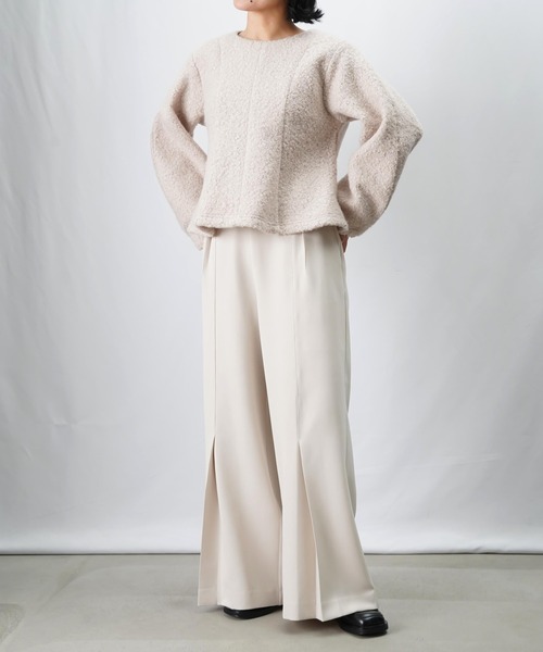 LUCA/LADY LUCK LUCA（ルカ/レディラックルカ）の「LC/LLL フロントタックパンツ/裾タックフレアパンツ（スラックス・レディース・ブラック/ライトベージュ・FREE）」の5枚目の写真