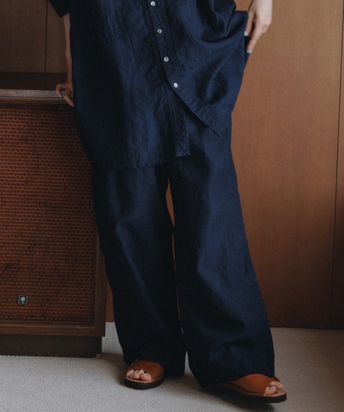 D.M.G.（ドミンゴ）の「[D.M.G / ディーエムジー] コットンリネンインディゴムラ糸シャンブレー リラックスイージーパンツ（その他パンツ・レディース・ワンウォッシュ・FREE）」の4枚目の写真