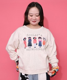 153744：アームウォーマー付き レトロ柄裏毛プルオーバー