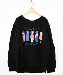 ScoLar | 153744:アームウォーマー付き レトロ柄裏毛プルオーバー(Tシャツ/カットソー)