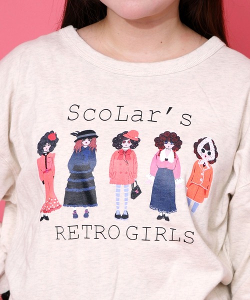 ScoLar(スカラー)の「153744:アームウォーマー付き レトロ柄裏毛プルオーバー(Tシャツ/カットソー・レディース・ブラック/杢グレー/オートミール・M)」の13枚目の写真