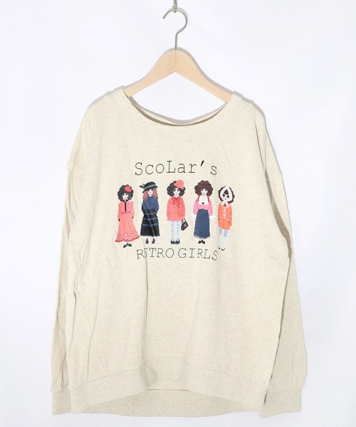 ScoLar(スカラー)の「153744:アームウォーマー付き レトロ柄裏毛プルオーバー(Tシャツ/カットソー・レディース・ブラック/杢グレー/オートミール・M)」の15枚目の写真