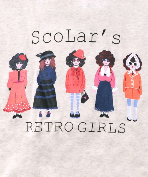 ScoLar(スカラー)の「153744:アームウォーマー付き レトロ柄裏毛プルオーバー(Tシャツ/カットソー・レディース・ブラック/杢グレー/オートミール・M)」の16枚目の写真