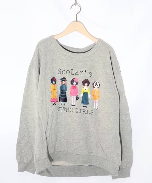 ScoLar(スカラー)の「153744:アームウォーマー付き レトロ柄裏毛プルオーバー(Tシャツ/カットソー・レディース・ブラック/杢グレー/オートミール・M)」の17枚目の写真