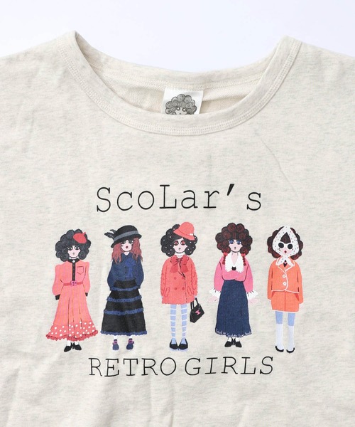 ScoLar(スカラー)の「153744:アームウォーマー付き レトロ柄裏毛プルオーバー(Tシャツ/カットソー・レディース・ブラック/杢グレー/オートミール・M)」の20枚目の写真