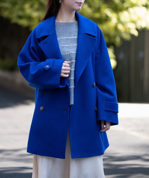 STRAWBERRY-FIELDS（ストロベリーフィールズ）の「ラムウールメルトン_ウールミディアムコート（その他アウター・レディース・ブルー/ベージュ・2）」の2枚目の写真