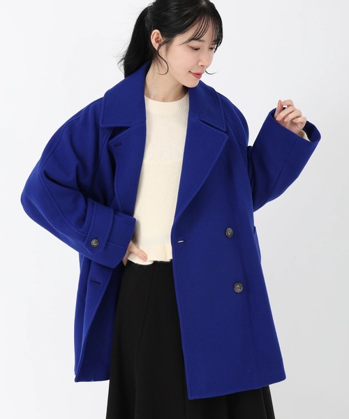 STRAWBERRY-FIELDS（ストロベリーフィールズ）の「ラムウールメルトン_ウールミディアムコート（その他アウター・レディース・ブルー/ベージュ・2）」の5枚目の写真