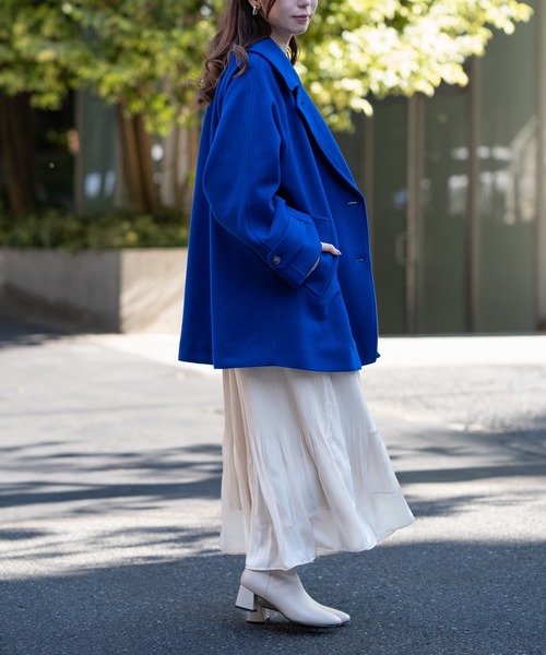 STRAWBERRY-FIELDS（ストロベリーフィールズ）の「ラムウールメルトン_ウールミディアムコート（その他アウター・レディース・ブルー/ベージュ・2）」の4枚目の写真