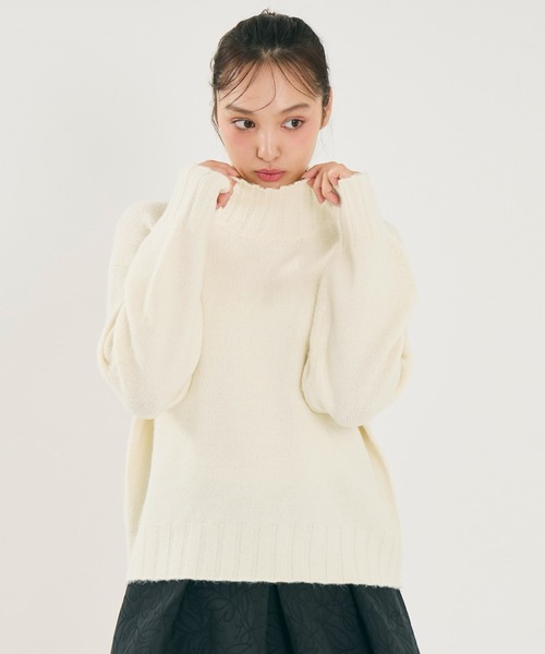 coca(coca)(コカ)の「ボリュームスリーブボトルネックニットトップス(ニット/セーター・レディース・アイボリー/ライトブルー・L/M/S)」の9枚目の写真