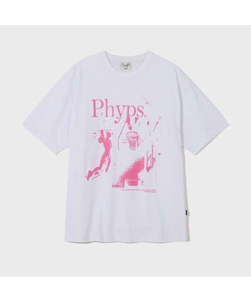PHYSICAL DEPARTMENT(フィジカル デパートメント)の「バスケットボールダンクシュート半袖Tシャツ_ホワイト/ピンク(Tシャツ/カットソー・レディース・その他・SMALL/LARGE/MEDIUM/X-LARGE)」の1枚目の写真